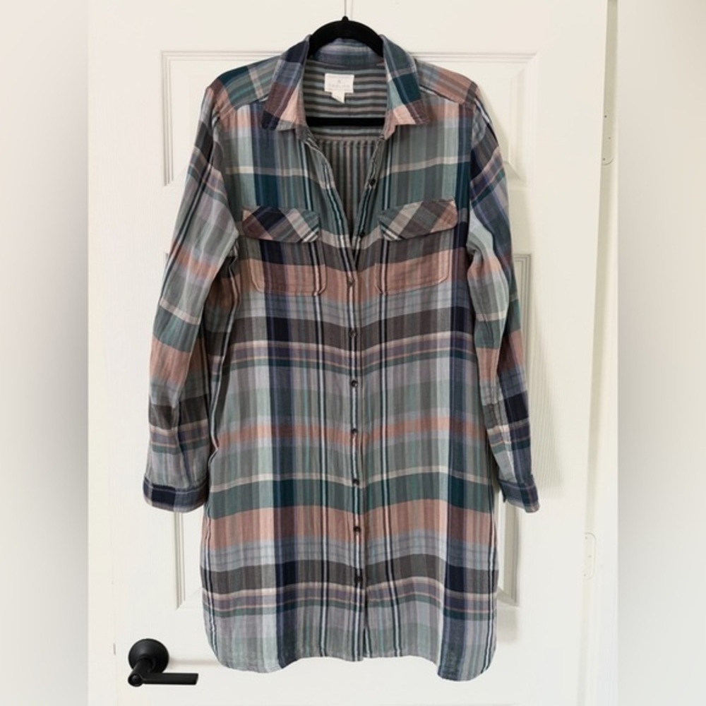 Caslon Striped Dress Shirt with Blue Pink and Gray Tones